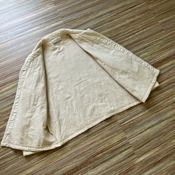 Essentials Quilted Chore Coat Jacket Neutral Beige Embroidered Cotton Plus Size - Picture 3 of 7